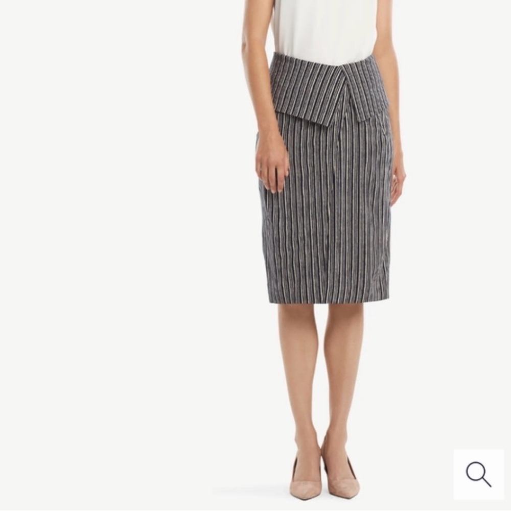 MM Lafleur Montgomery Striped Foldover Waist Straight Skirt Navy Blue Womens 4